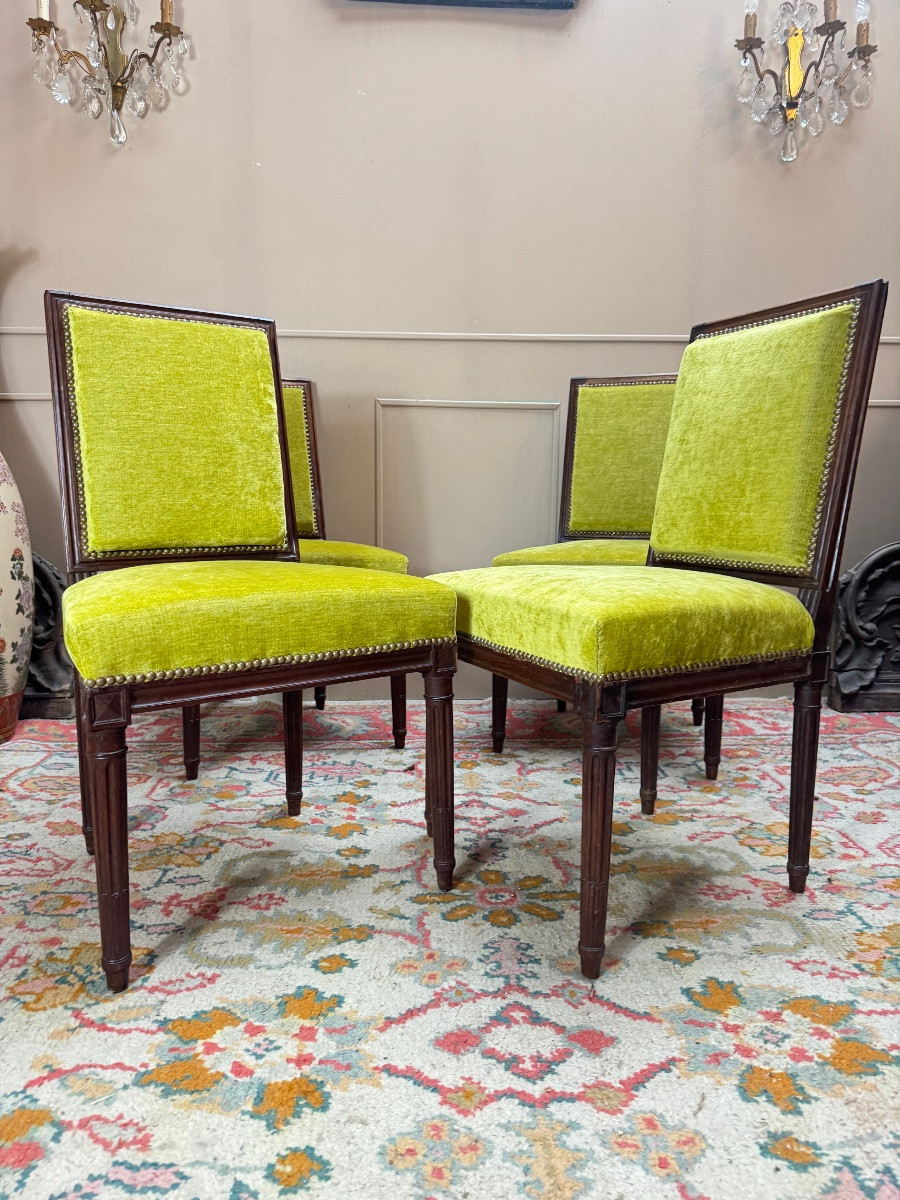 Set Of Four Louis XVI Mahogany Chairs, 18th Century -photo-3