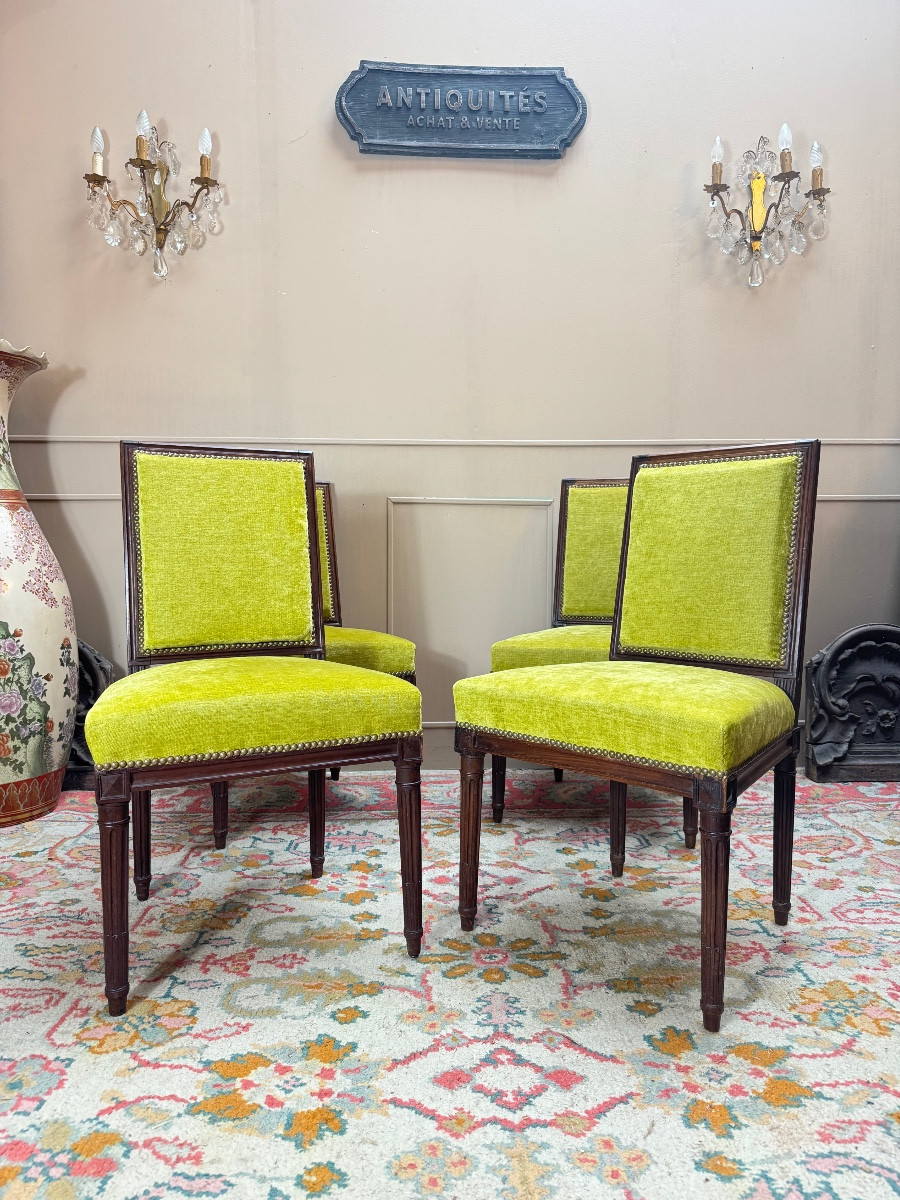 Set Of Four Louis XVI Mahogany Chairs, 18th Century 