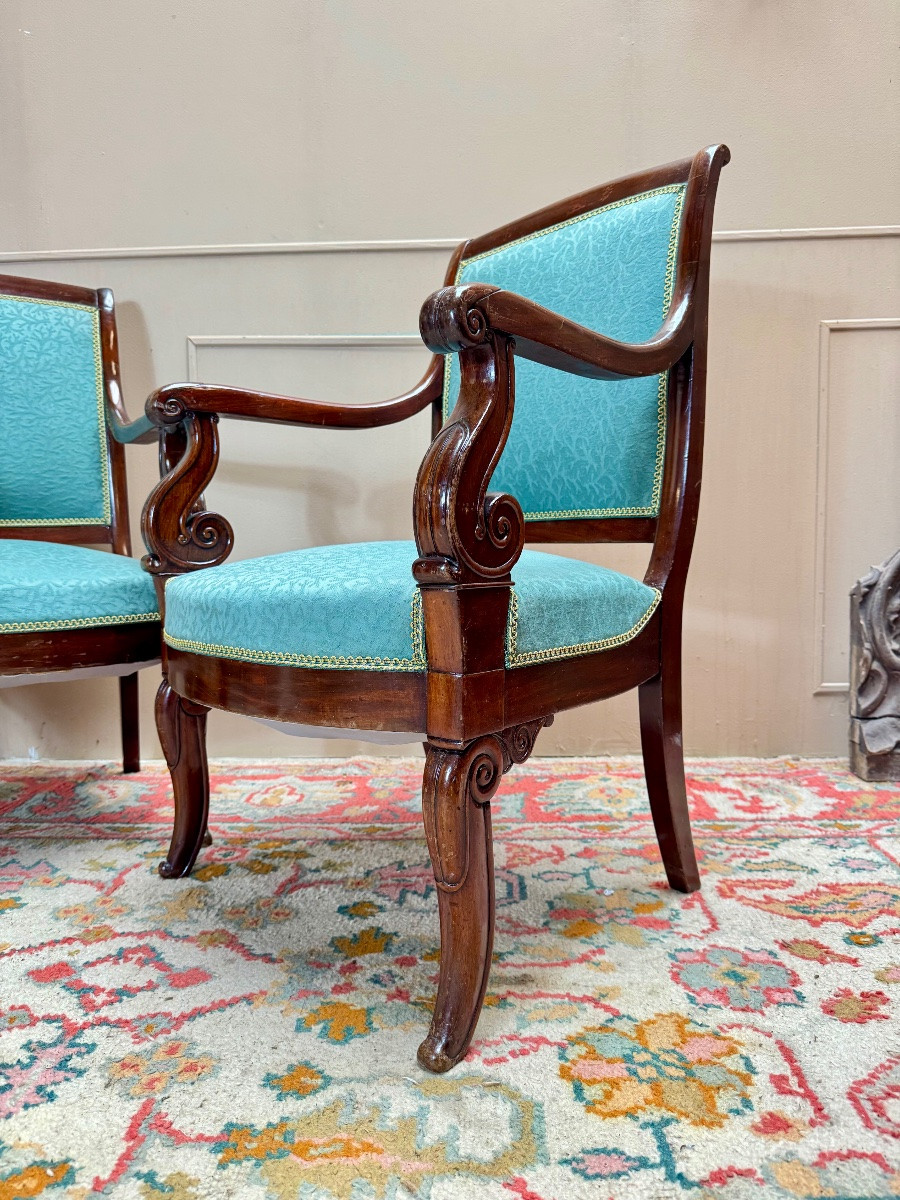 Pair Of Mahogany Armchairs From The 19th Century Restoration Period -photo-2