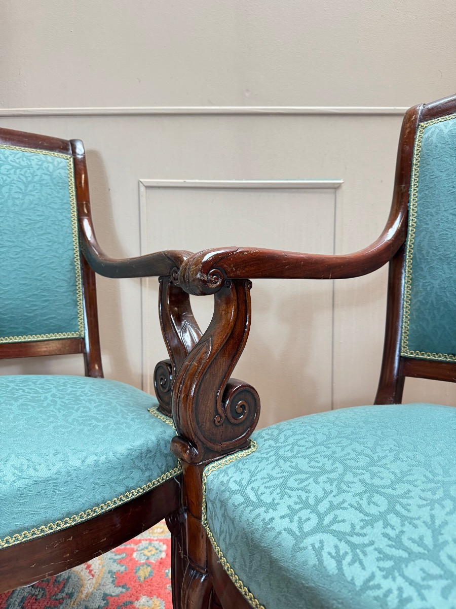 Pair Of Mahogany Armchairs From The 19th Century Restoration Period -photo-4