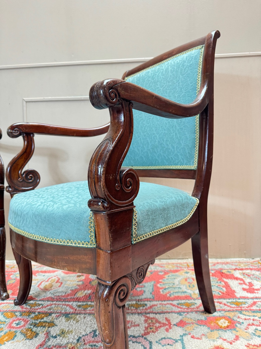 Pair Of Mahogany Armchairs From The 19th Century Restoration Period -photo-5