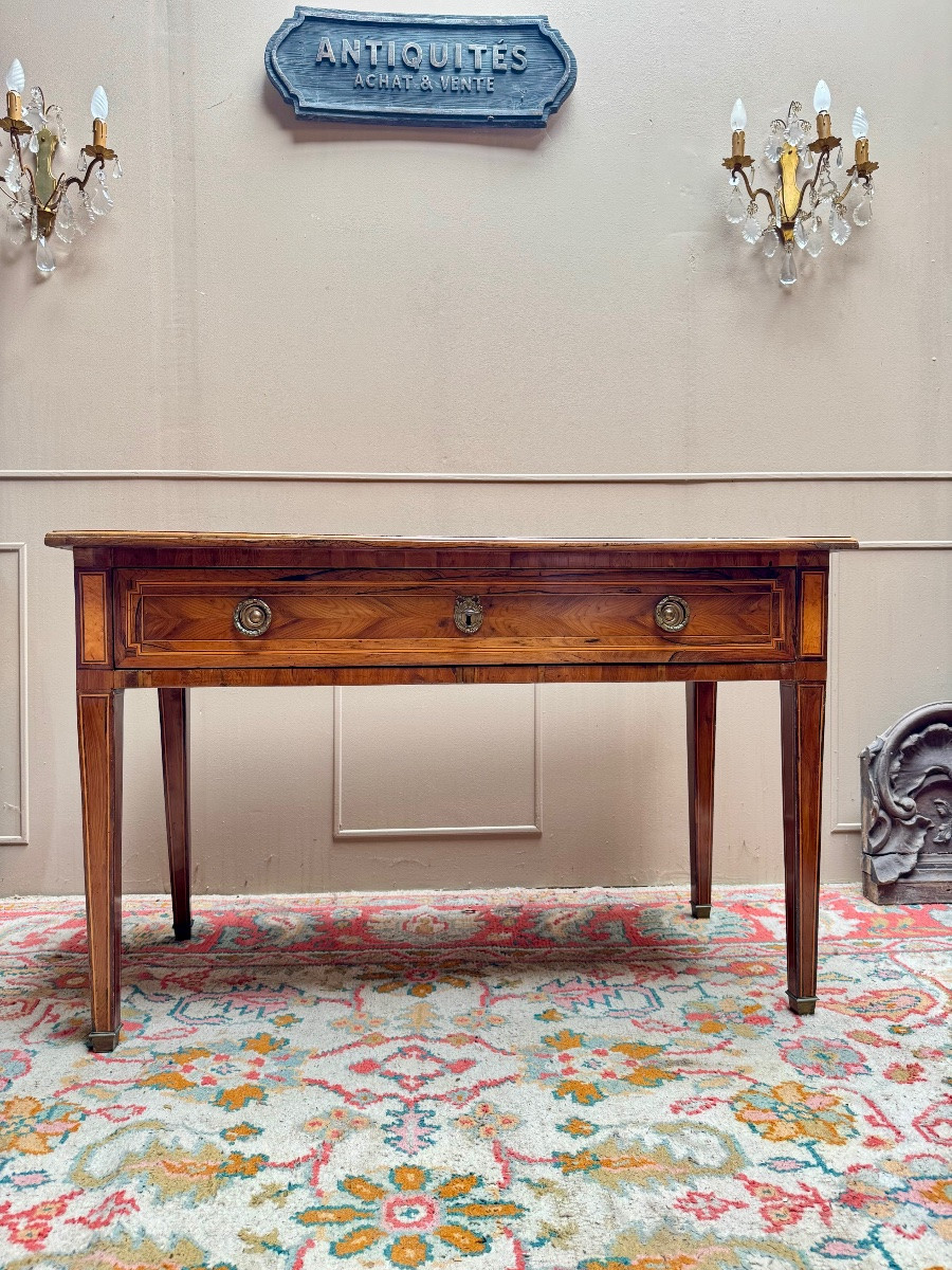 Table de milieu, bureau en marqueterie d’époque Louis XVI XVIII eme siècle -photo-2