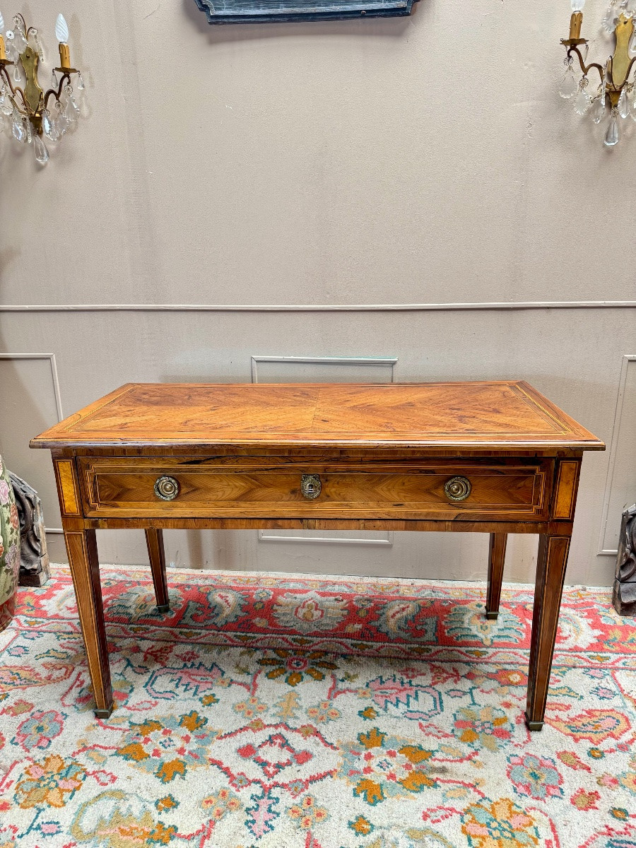Table de milieu, bureau en marqueterie d’époque Louis XVI XVIII eme siècle -photo-3