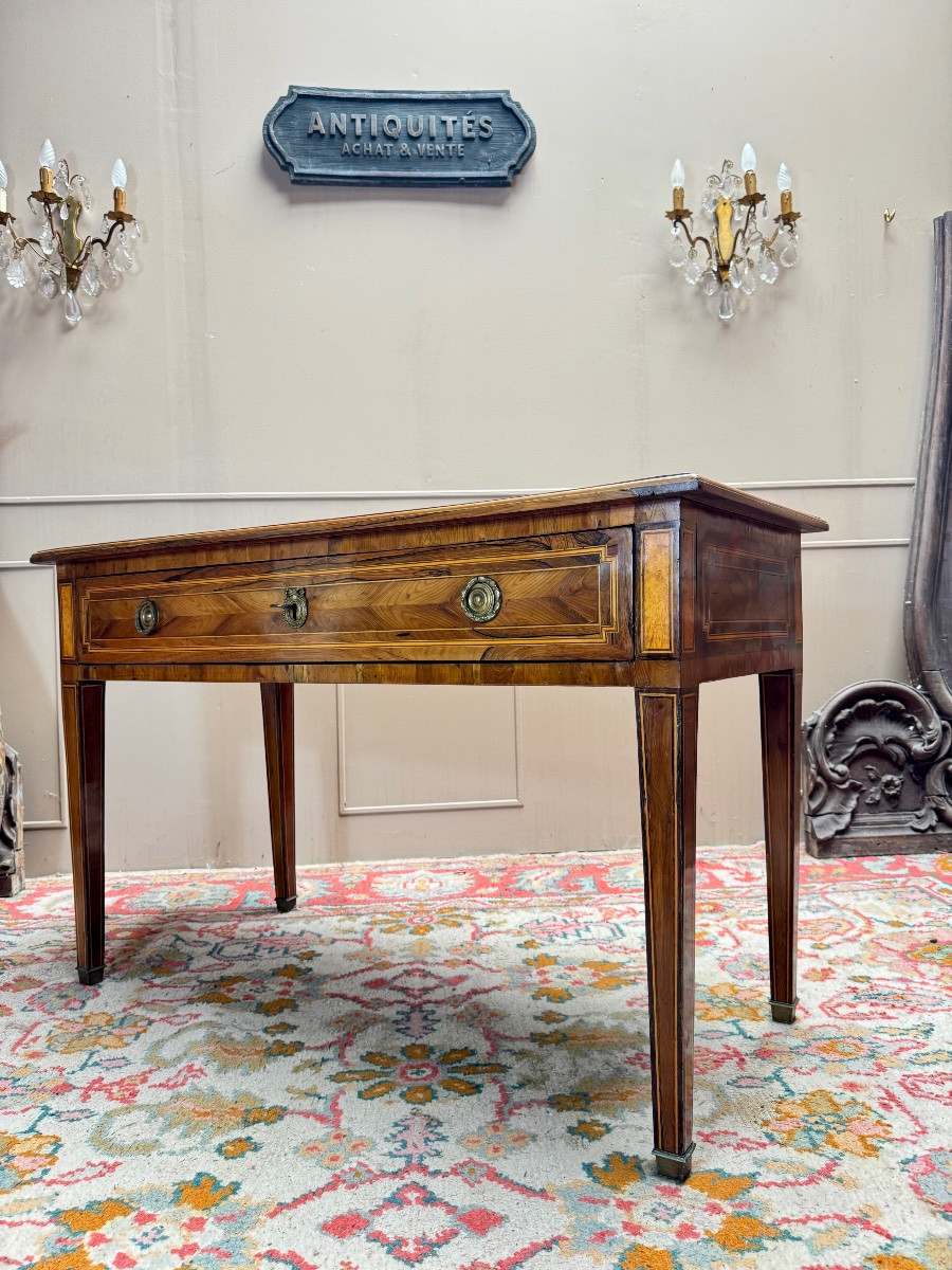 Table de milieu, bureau en marqueterie d’époque Louis XVI XVIII eme siècle -photo-4