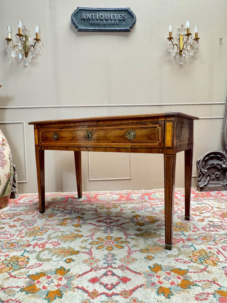 Table de milieu, bureau en marqueterie d’époque Louis XVI XVIII eme siècle -photo-3