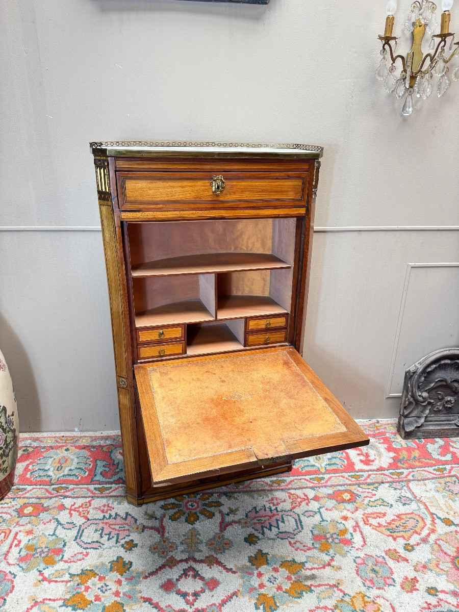 Tuart Jean-baptiste II Marquetry Woodwork Secretary Stamped From The Louis XVI Period-photo-7
