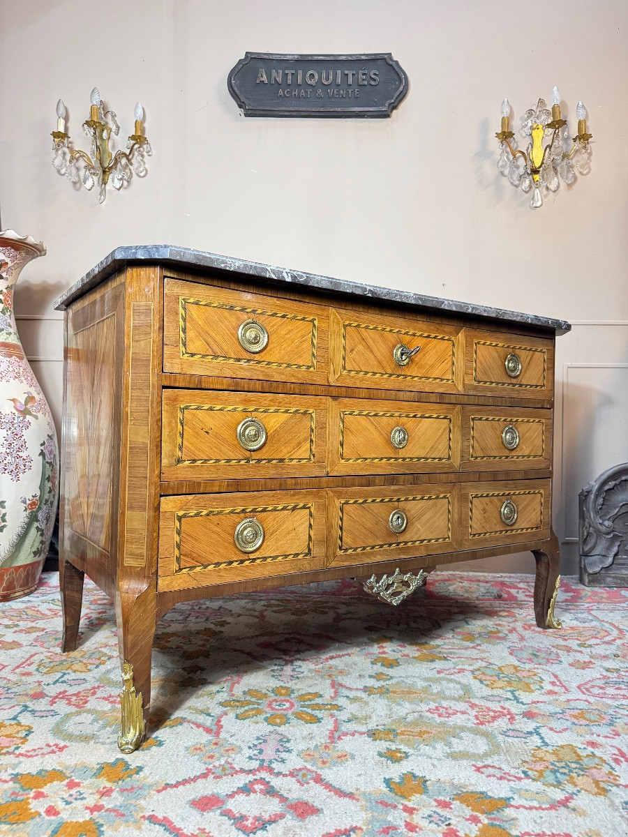 Commode en marqueterie d’époque transition XVIII eme siècle -photo-2