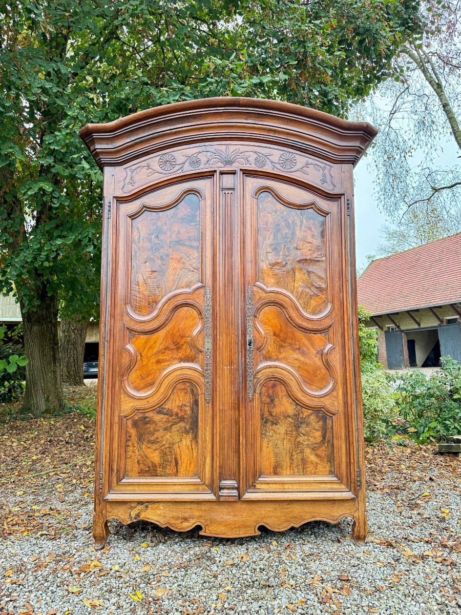  Grande Armoire de château à chapeau de gendarme En Noyer D’époque Louis XV XVIII Eme Siecle-photo-3