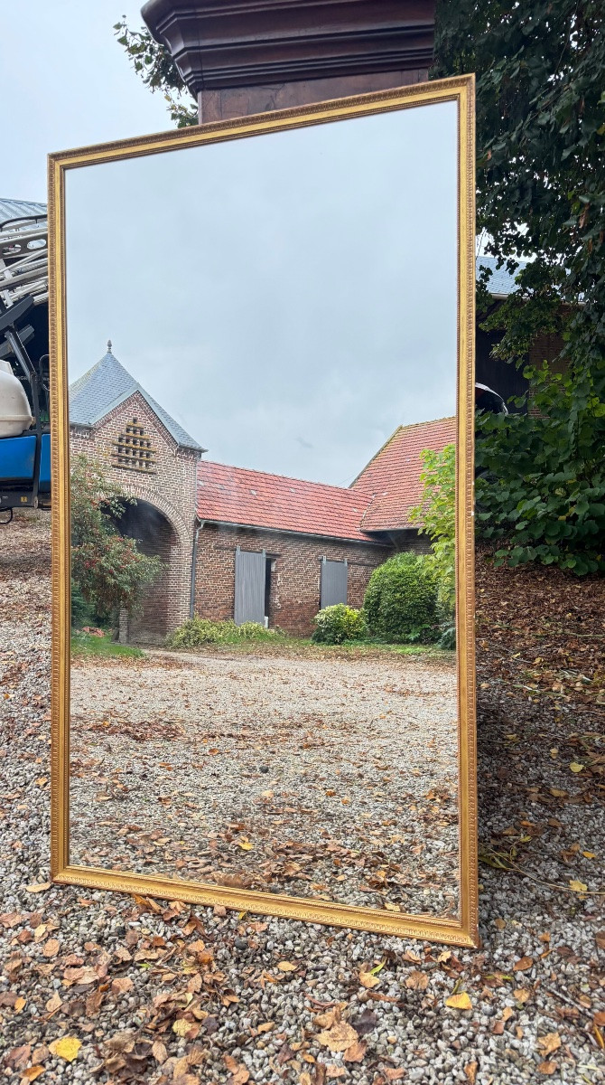 Miroir en bois et stuc doré de style Louis XVI -photo-3