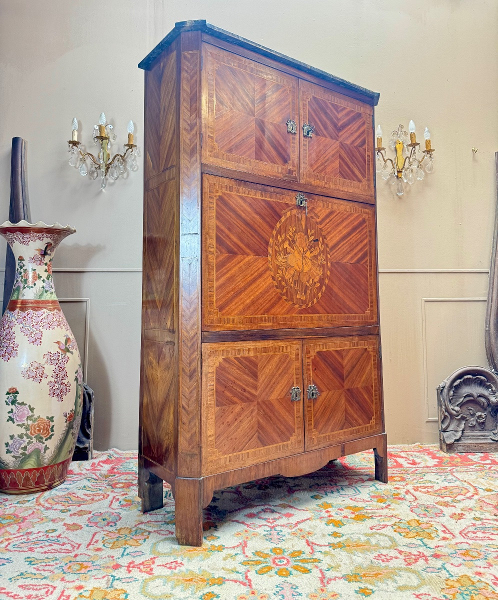 BAYER François Secrétaire à guillotine en marqueterie d’époque Louis XVI XVIII eme siècle -photo-3