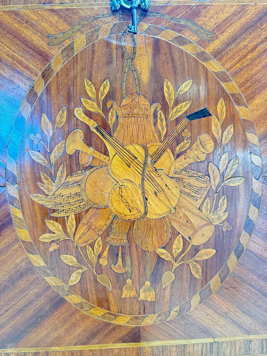 BAYER François Secrétaire à guillotine en marqueterie d’époque Louis XVI XVIII eme siècle -photo-4