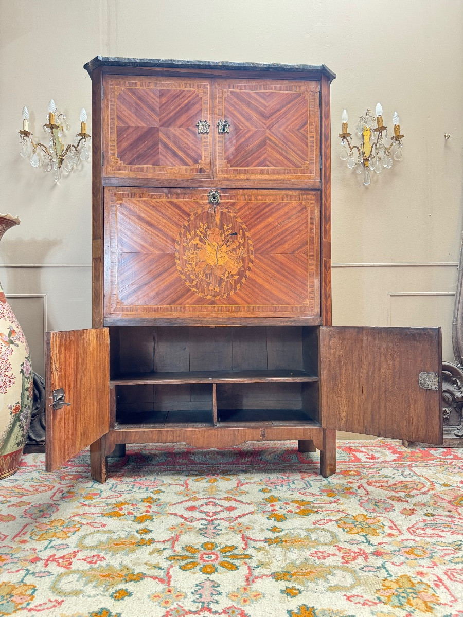 BAYER François Secrétaire à guillotine en marqueterie d’époque Louis XVI XVIII eme siècle -photo-2