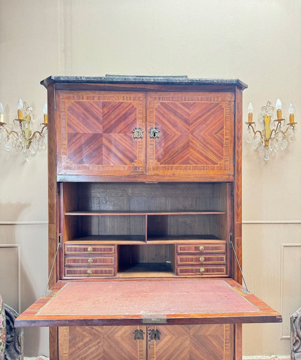 BAYER François Secrétaire à guillotine en marqueterie d’époque Louis XVI XVIII eme siècle -photo-3