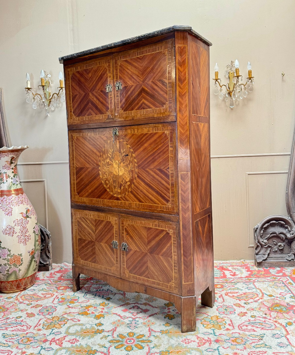 BAYER François Secrétaire à guillotine en marqueterie d’époque Louis XVI XVIII eme siècle -photo-4