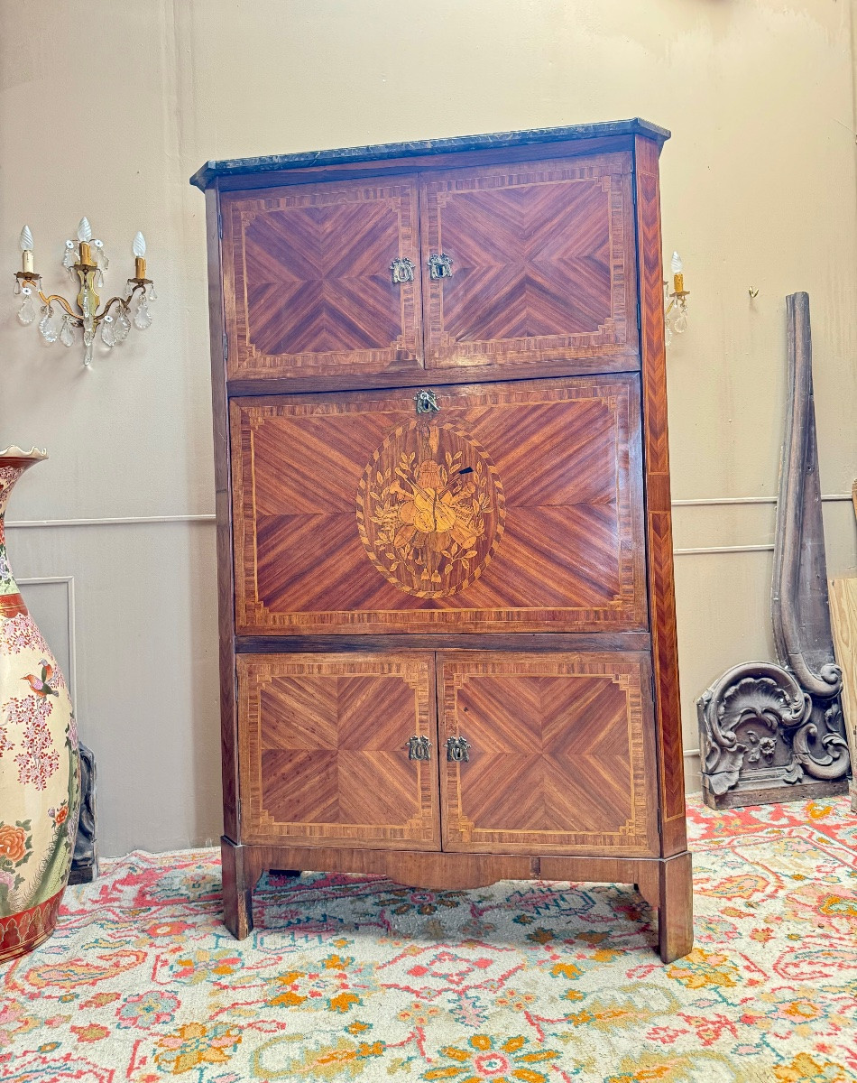 BAYER François Secrétaire à guillotine en marqueterie d’époque Louis XVI XVIII eme siècle -photo-5