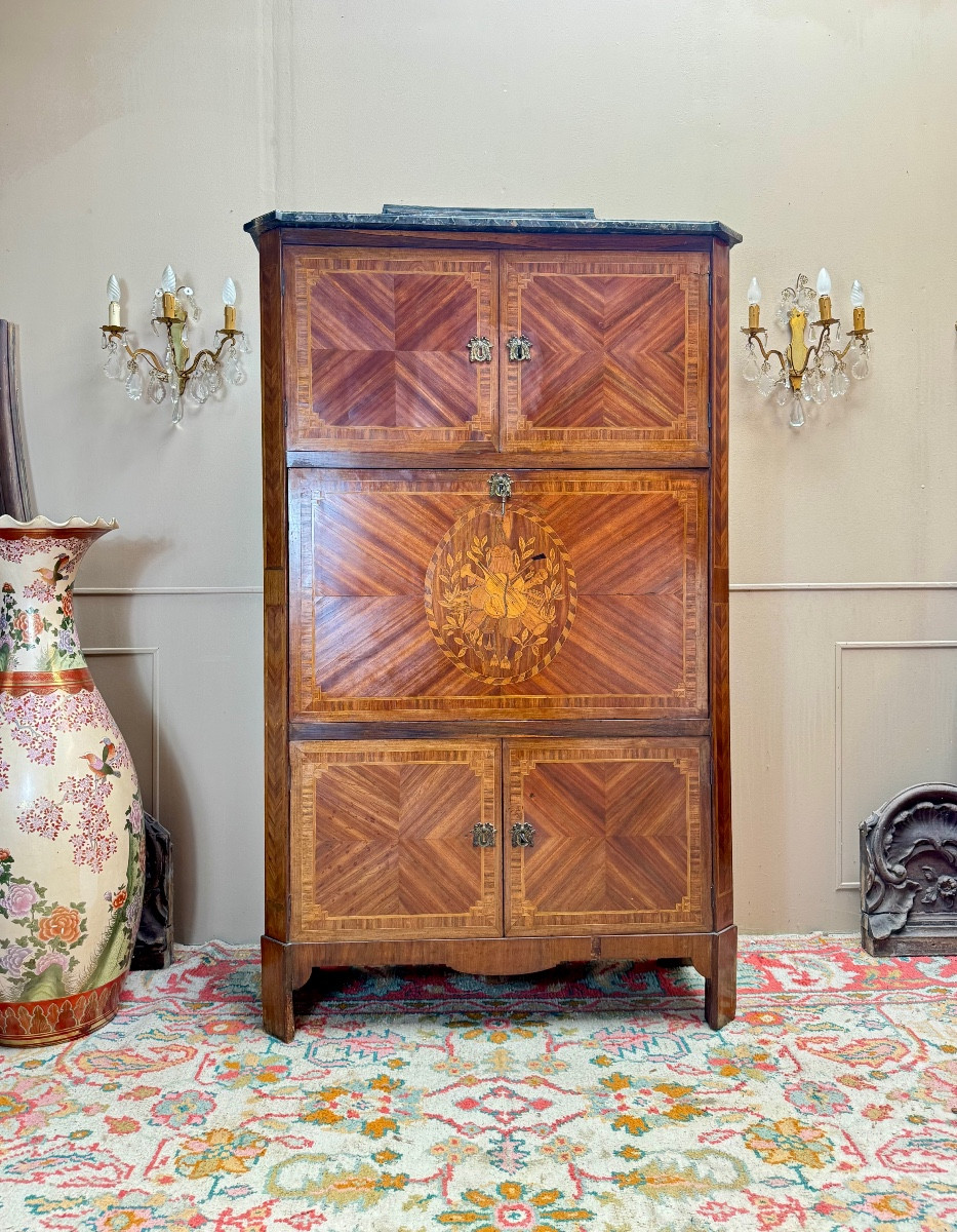 BAYER François Secrétaire à guillotine en marqueterie d’époque Louis XVI XVIII eme siècle 