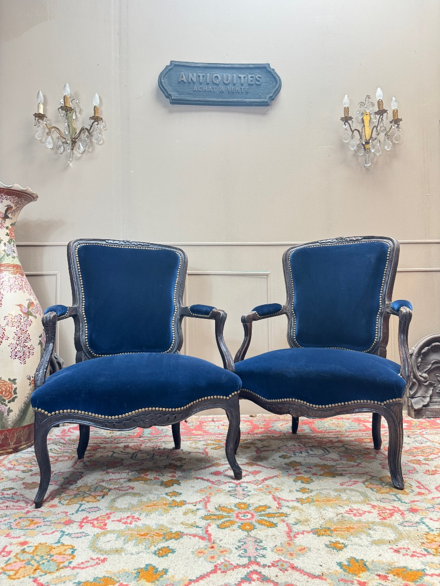 Pair Of Louis XV Period Cabriolet Armchairs, 18th Century 