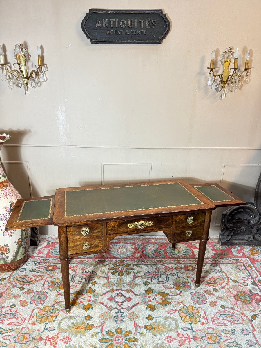 Flat Desk In Flame Mahogany From The Directoire Period, 19th Century -photo-2