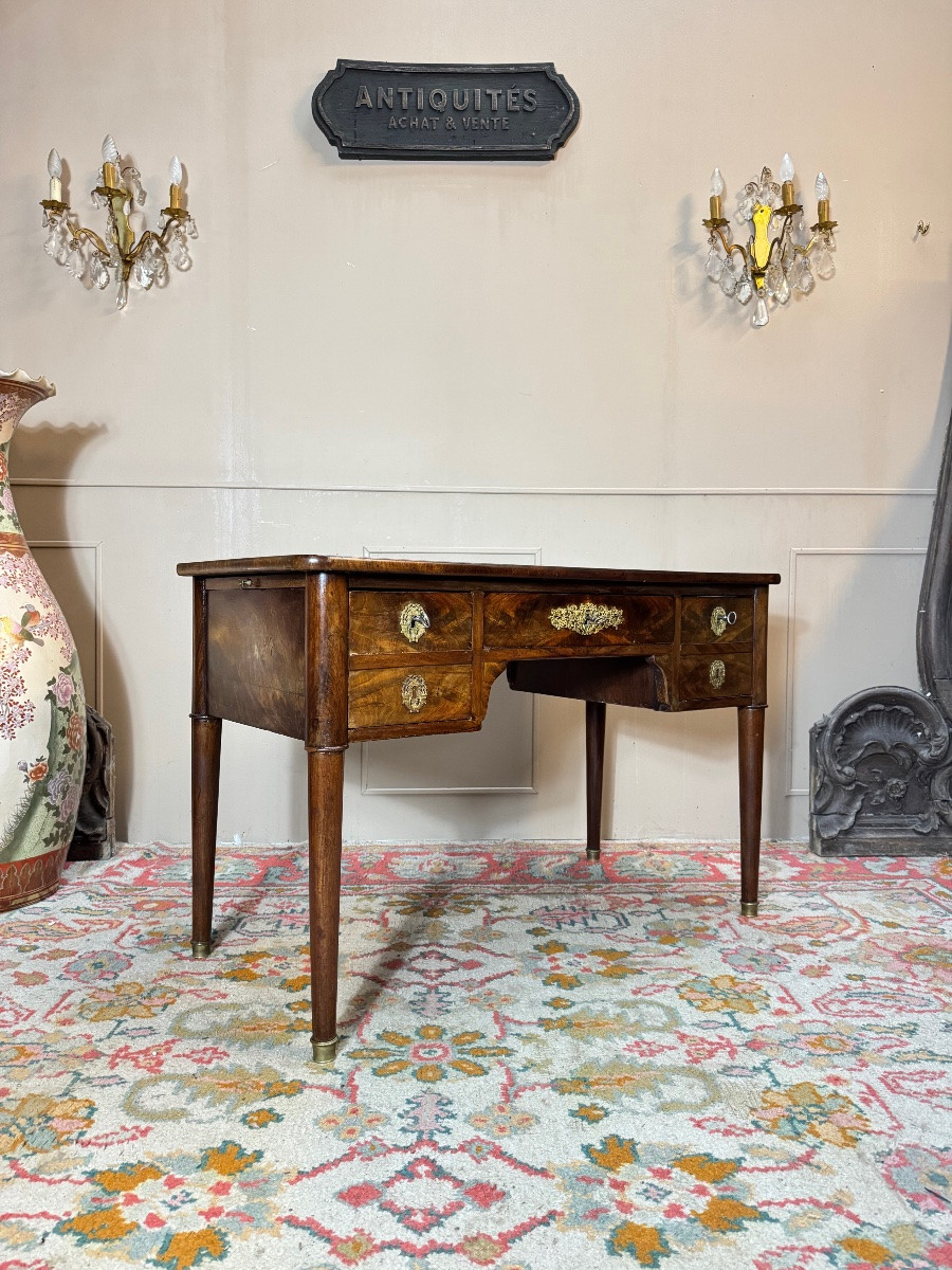 Flat Desk In Flame Mahogany From The Directoire Period, 19th Century -photo-4