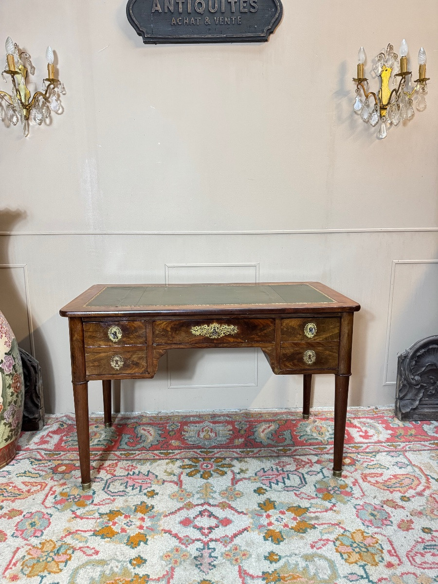 Flat Desk In Flame Mahogany From The Directoire Period, 19th Century -photo-2