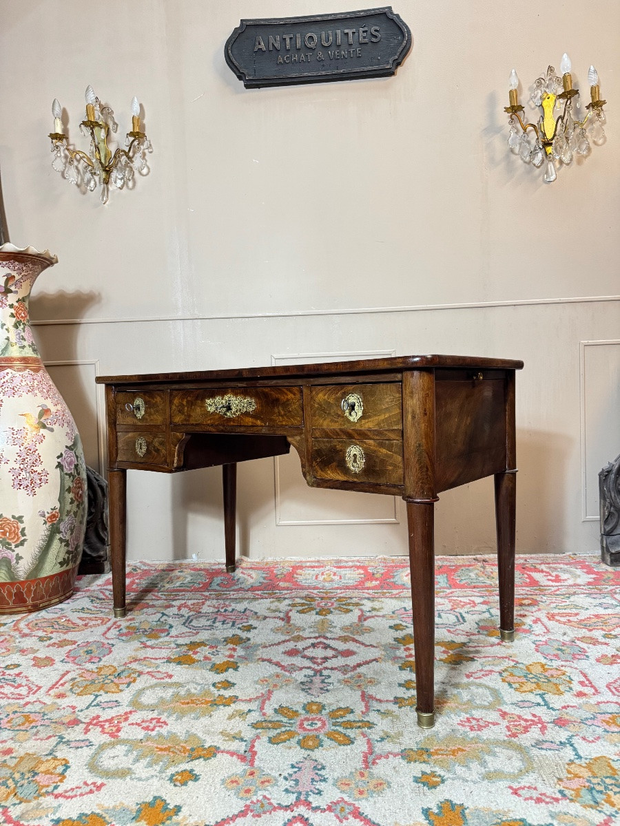 Flat Desk In Flame Mahogany From The Directoire Period, 19th Century -photo-3