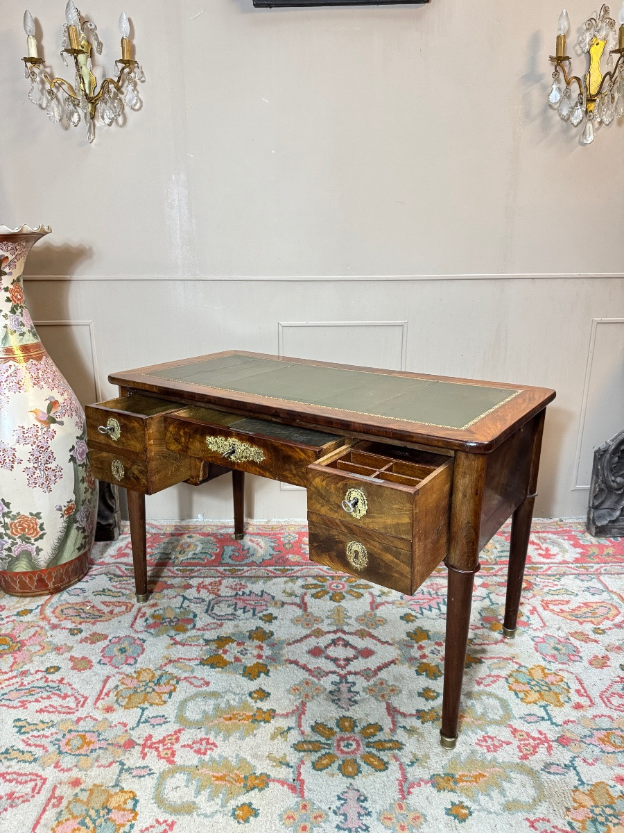 Flat Desk In Flame Mahogany From The Directoire Period, 19th Century -photo-4