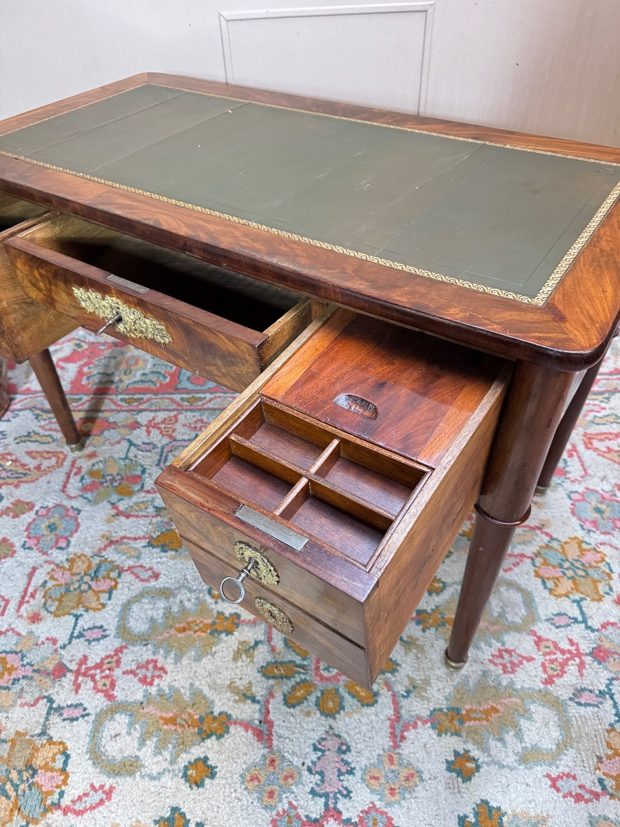 Flat Desk In Flame Mahogany From The Directoire Period, 19th Century -photo-5