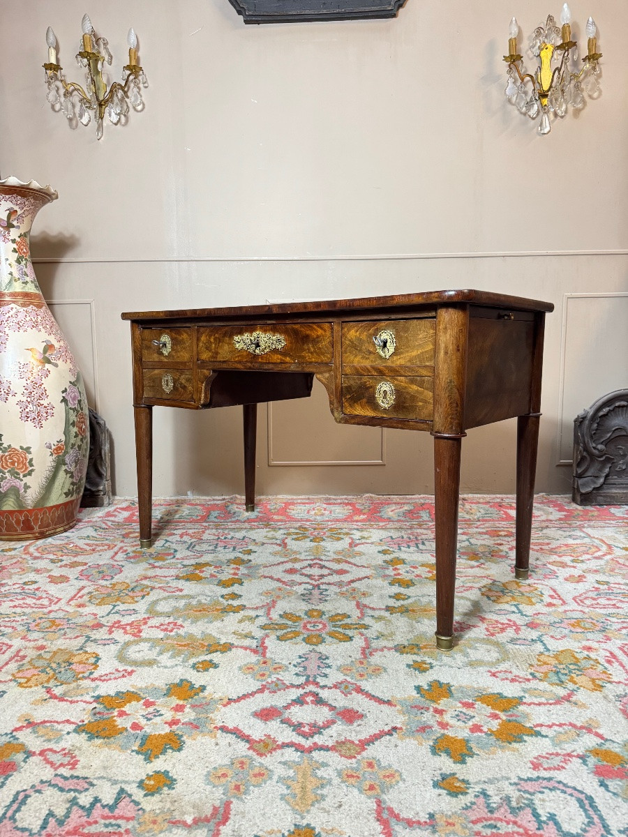 Flat Desk In Flame Mahogany From The Directoire Period, 19th Century -photo-6