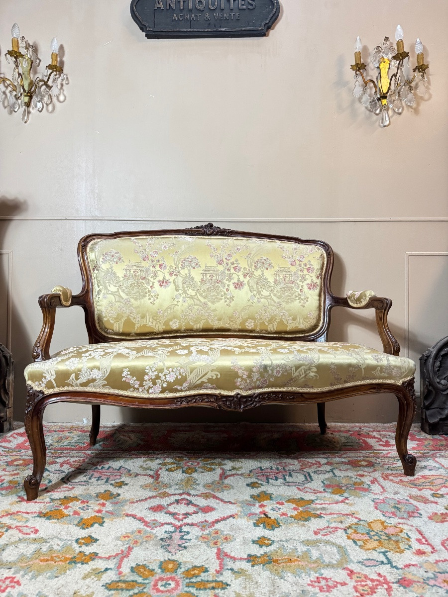 Mercier frères banquette en noyer de style Louis XV XIX eme siècle -photo-2