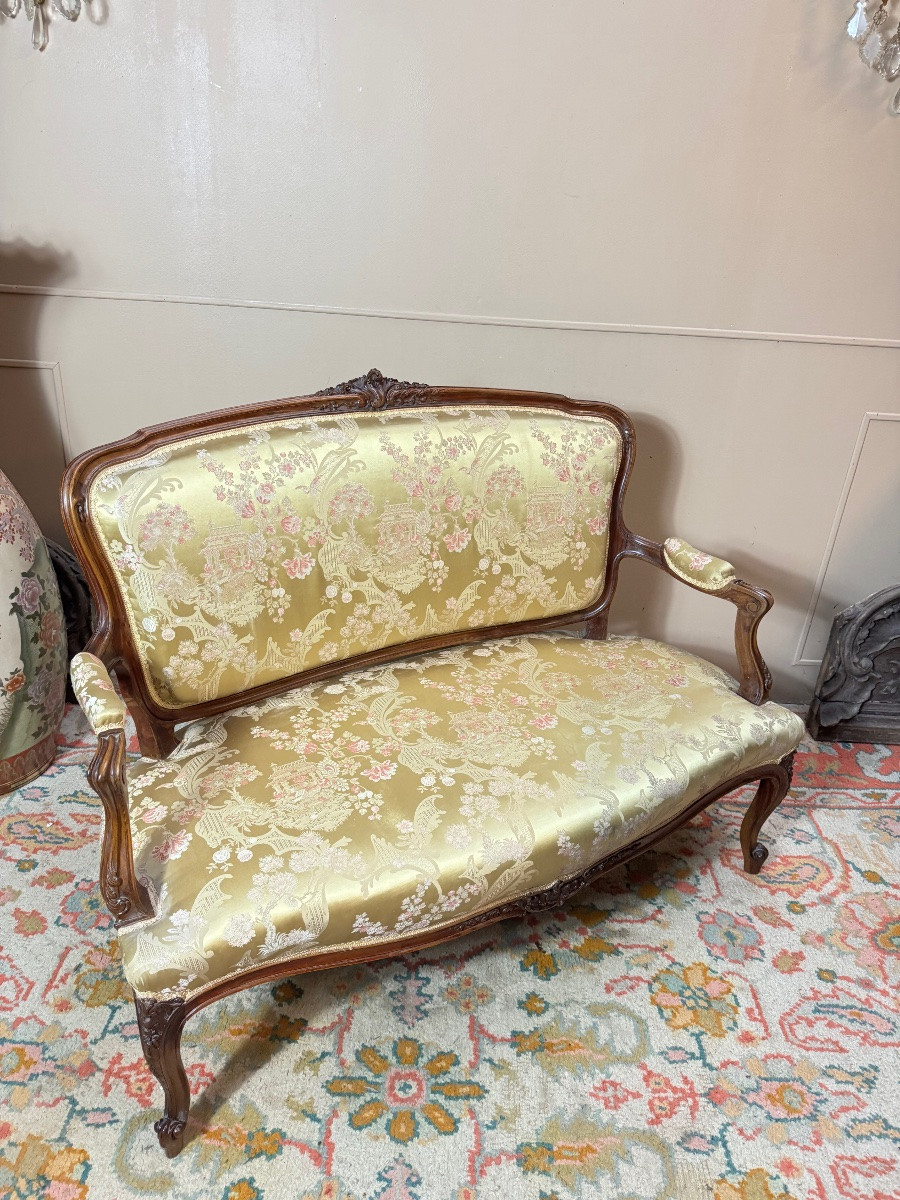 Mercier frères banquette en noyer de style Louis XV XIX eme siècle -photo-4