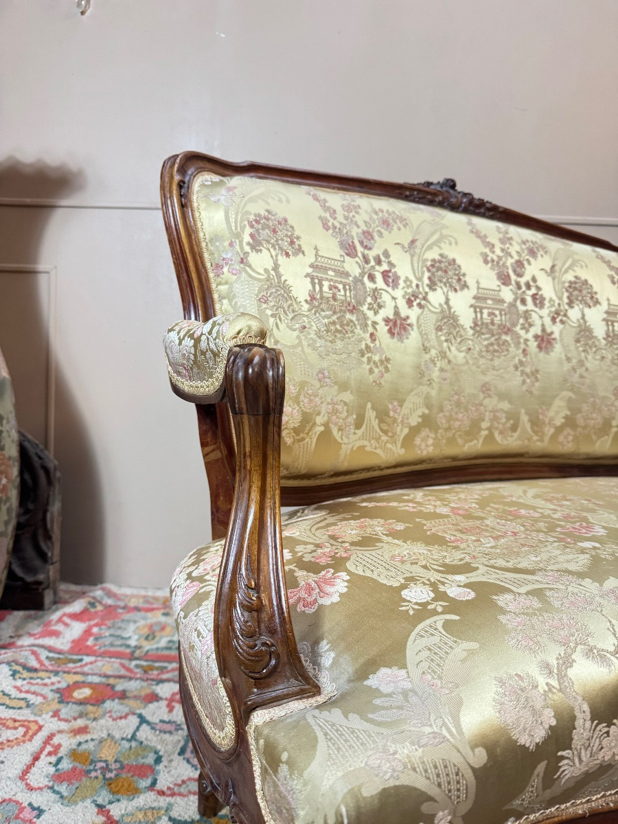 Mercier frères banquette en noyer de style Louis XV XIX eme siècle -photo-1