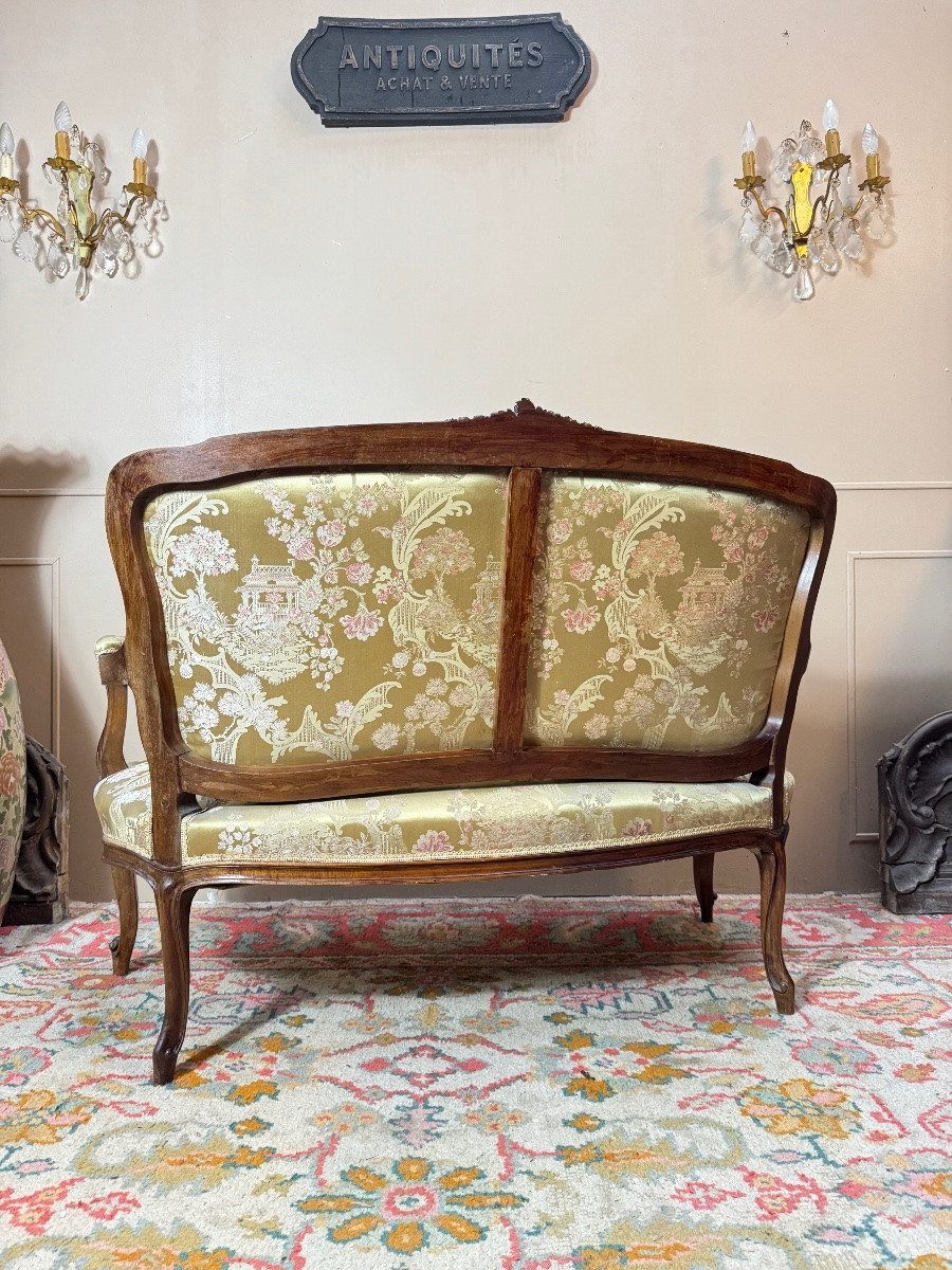 Mercier frères banquette en noyer de style Louis XV XIX eme siècle -photo-7