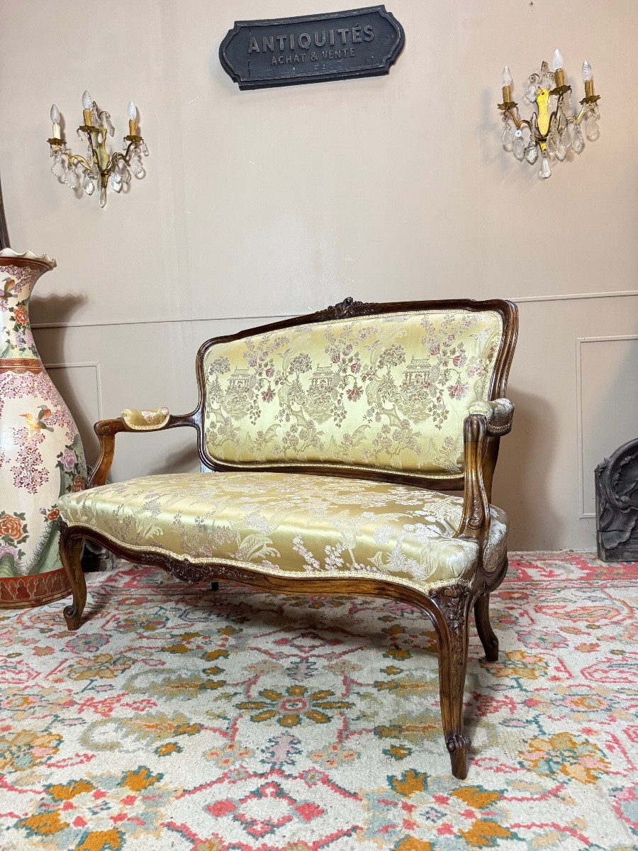 Mercier frères banquette en noyer de style Louis XV XIX eme siècle -photo-8