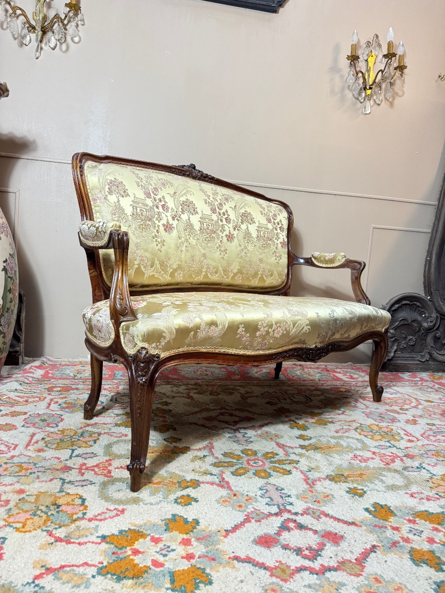 Mercier frères banquette en noyer de style Louis XV XIX eme siècle 