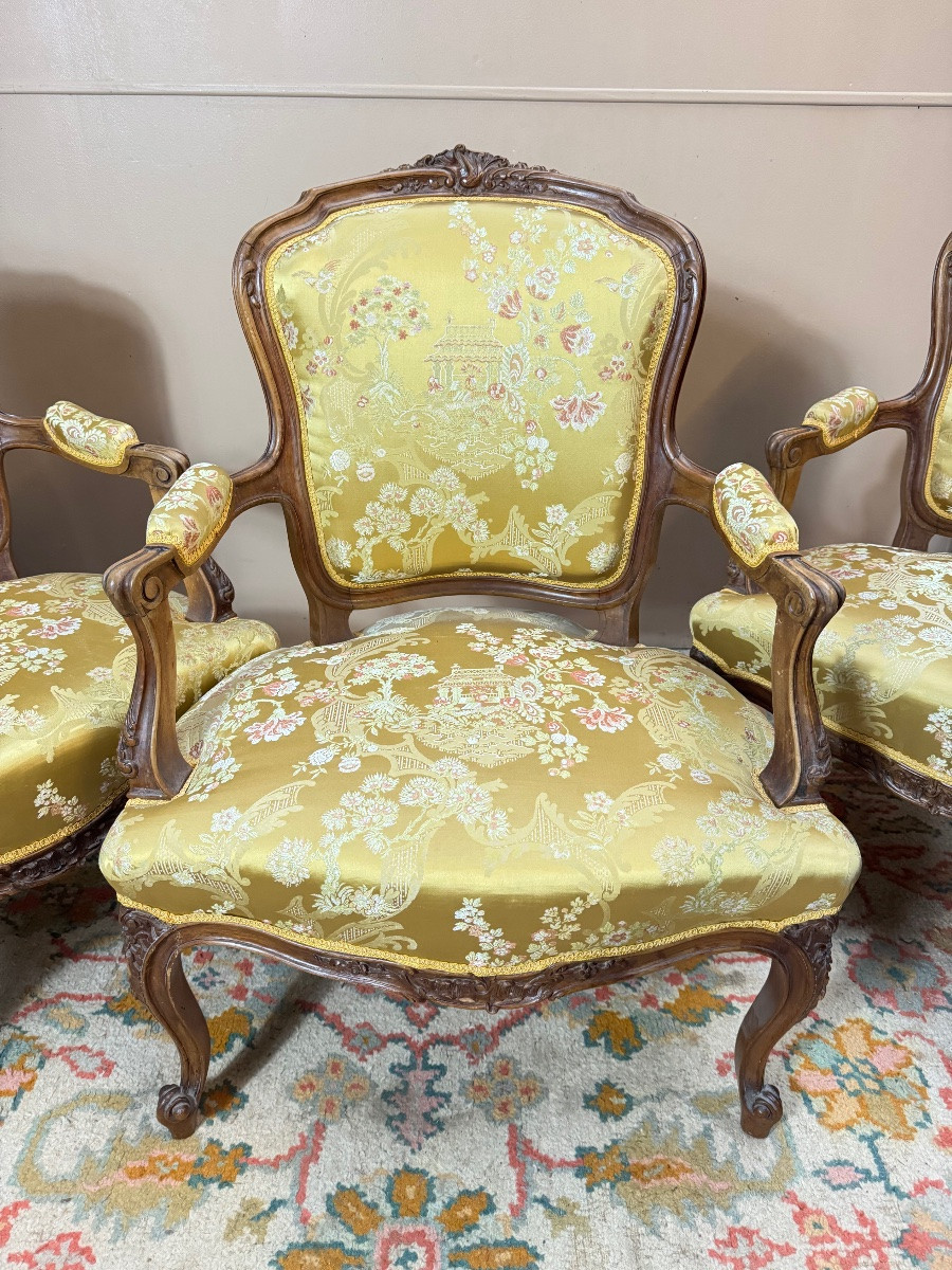 Mercier Brothers Set Of Three Louis 19th-century Style Walnut Armchairs -photo-3