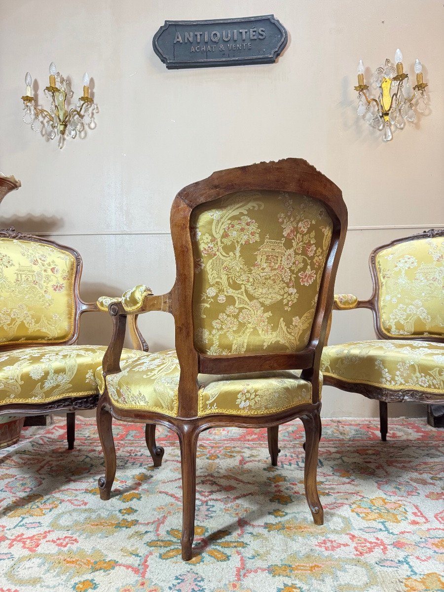 Mercier Brothers Set Of Three Louis 19th-century Style Walnut Armchairs -photo-3