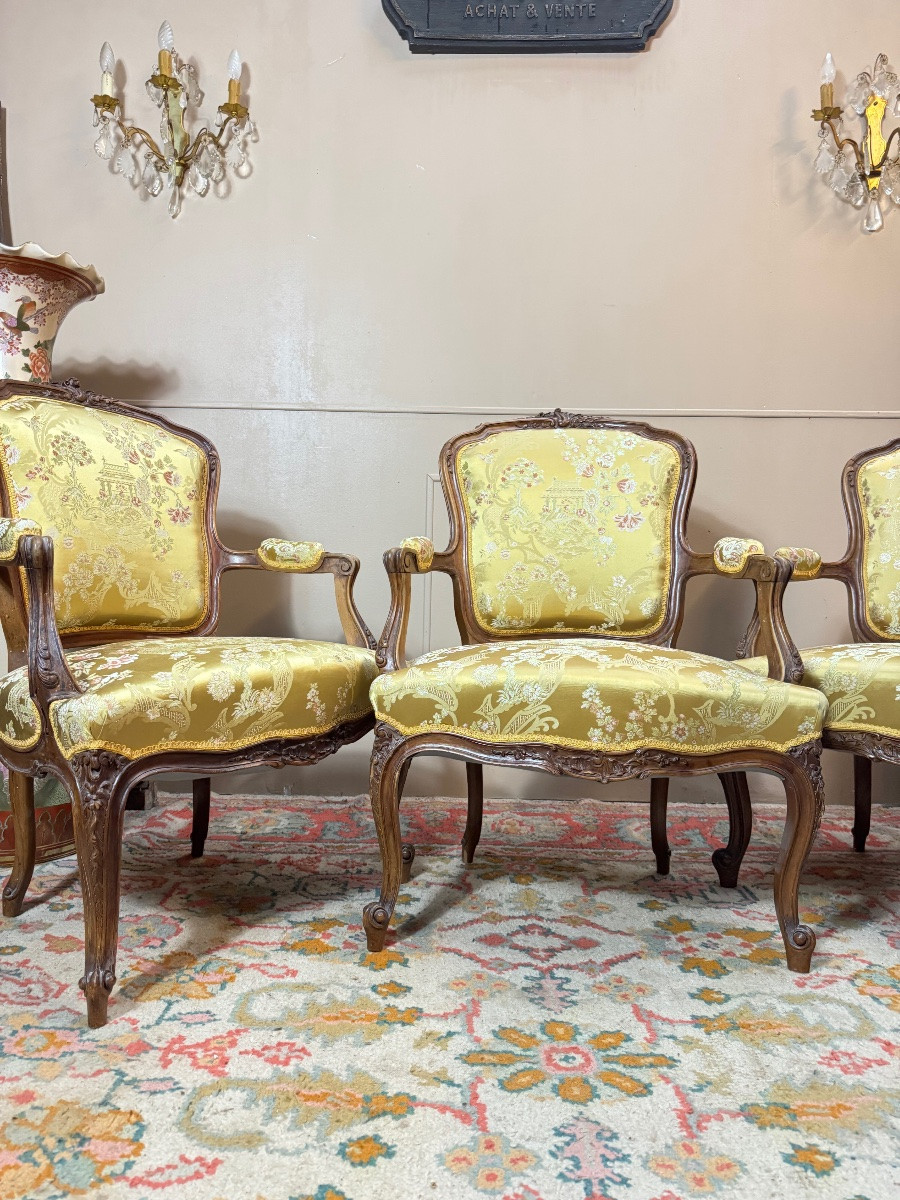 Mercier Brothers Set Of Three Louis 19th-century Style Walnut Armchairs -photo-4