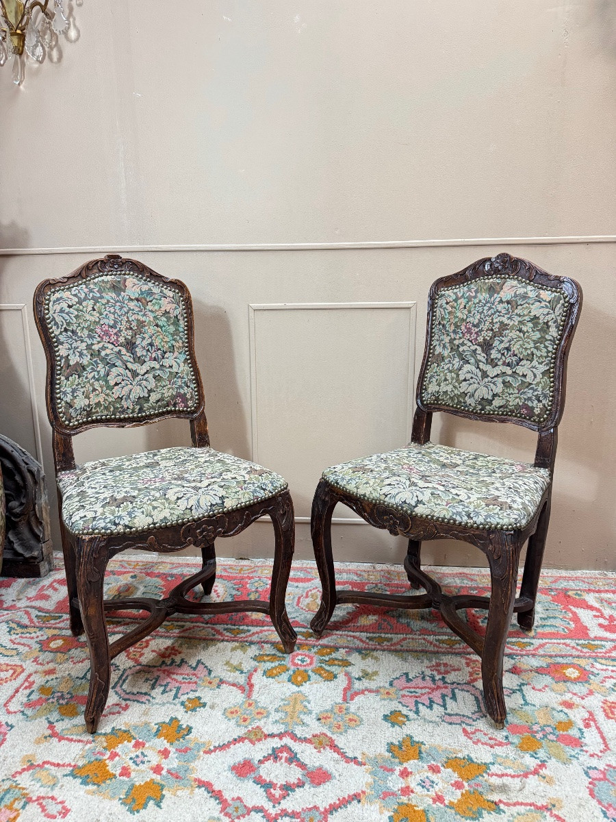 Armand Henry Pair Of Regency Period Stamped Natural Wood Chairs, 18th Century -photo-3