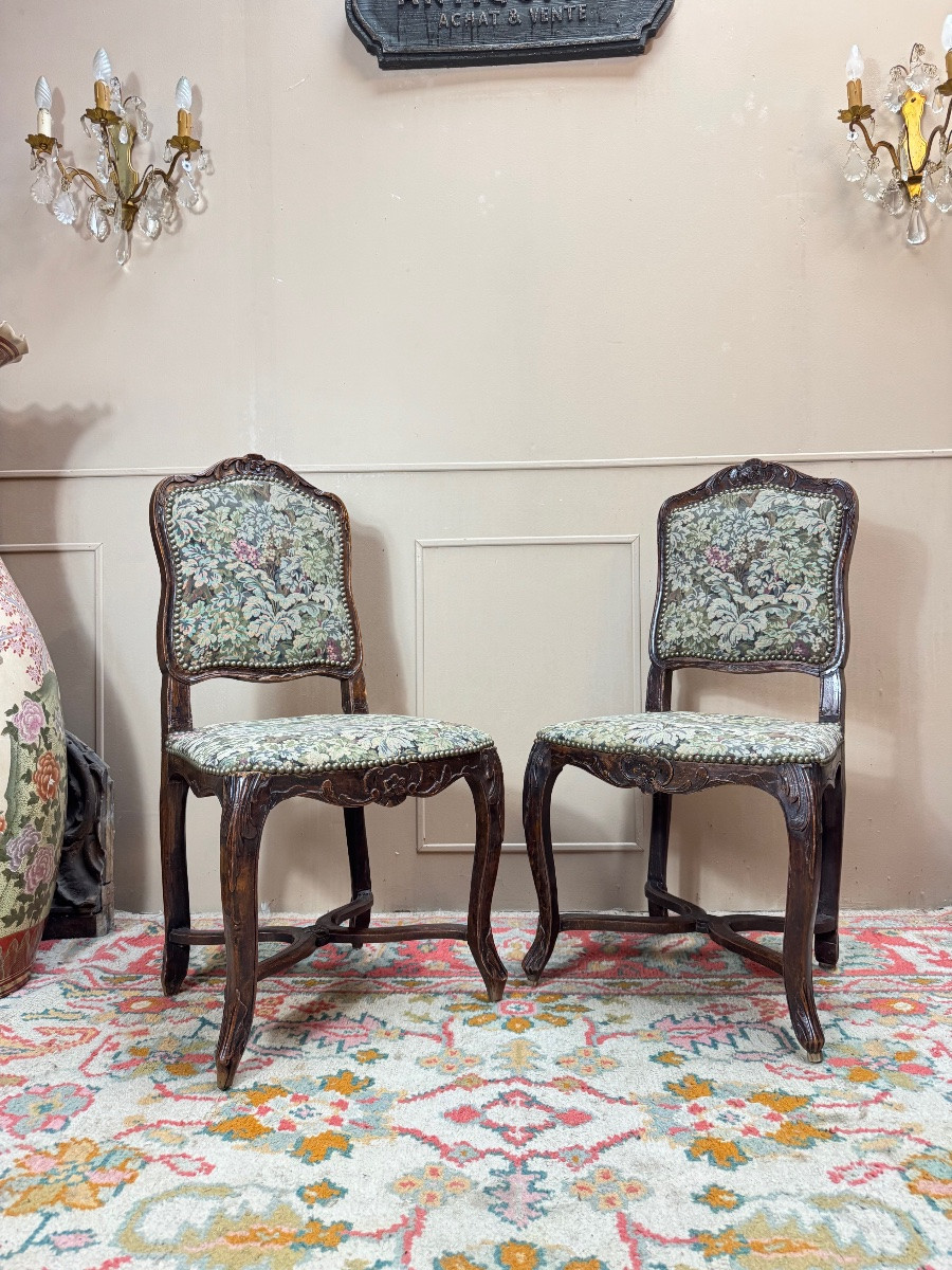 Armand Henry Pair Of Regency Period Stamped Natural Wood Chairs, 18th Century -photo-1