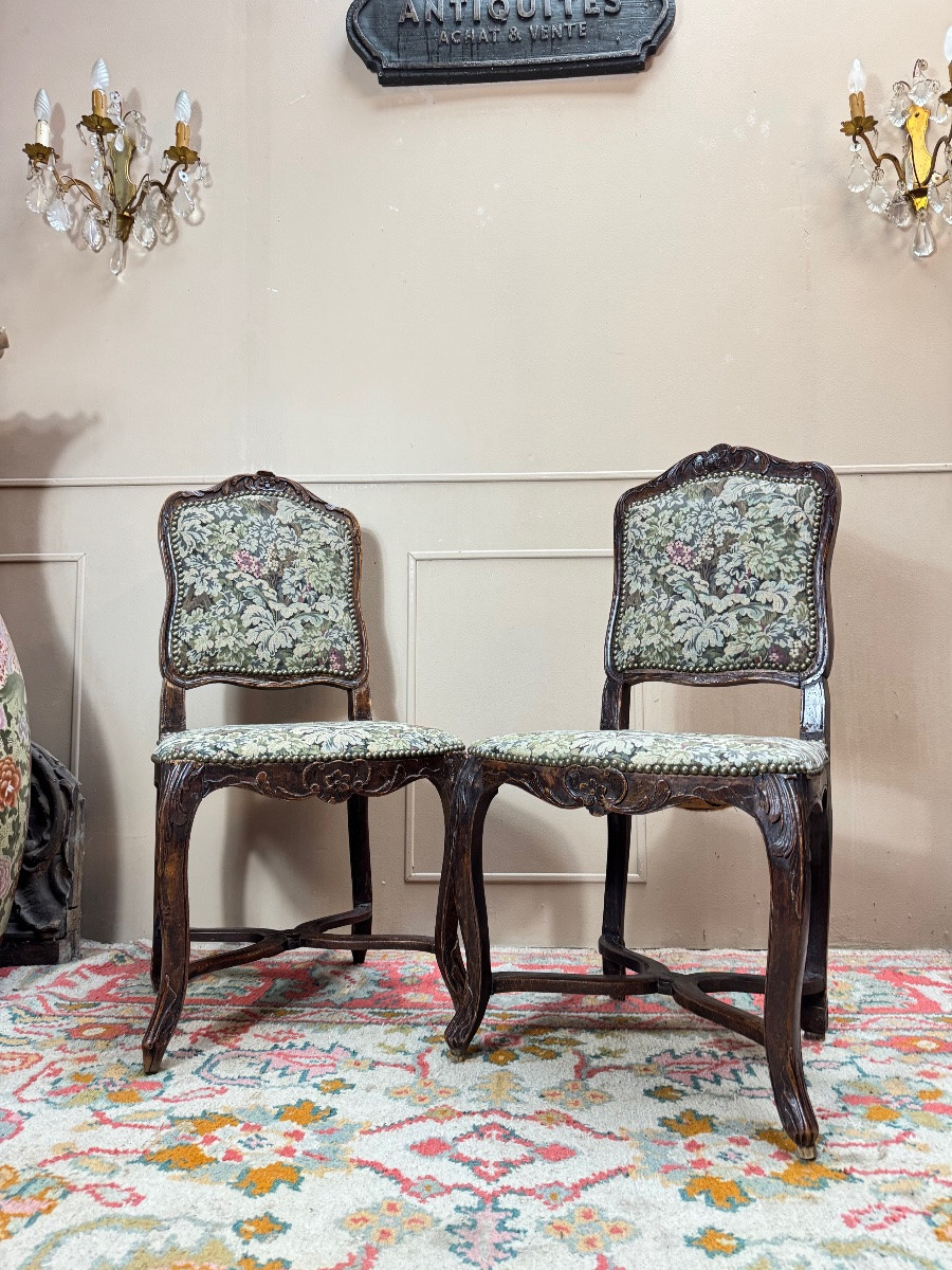 Armand Henry Pair Of Regency Period Stamped Natural Wood Chairs, 18th Century -photo-4