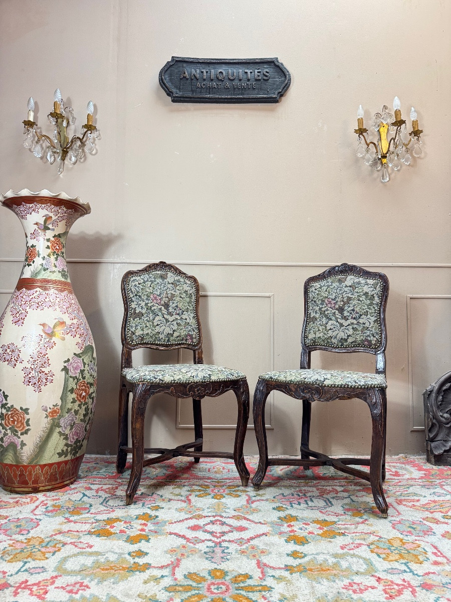 Armand Henry Pair Of Regency Period Stamped Natural Wood Chairs, 18th Century 