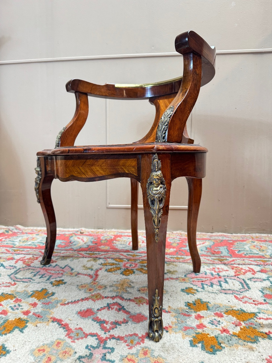Louis XV Style Marquetry Office Chair, 19th Century -photo-4