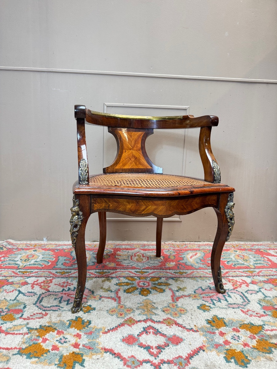 Louis XV Style Marquetry Office Chair, 19th Century -photo-5