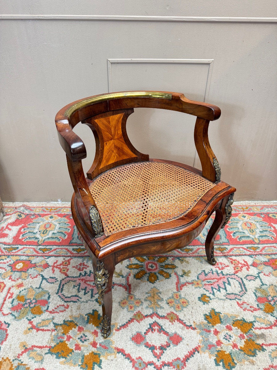 Louis XV Style Marquetry Office Chair, 19th Century -photo-6