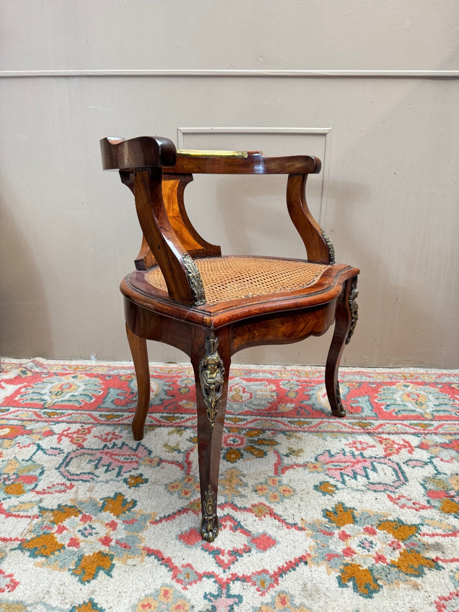 Louis XV Style Marquetry Office Chair, 19th Century -photo-7