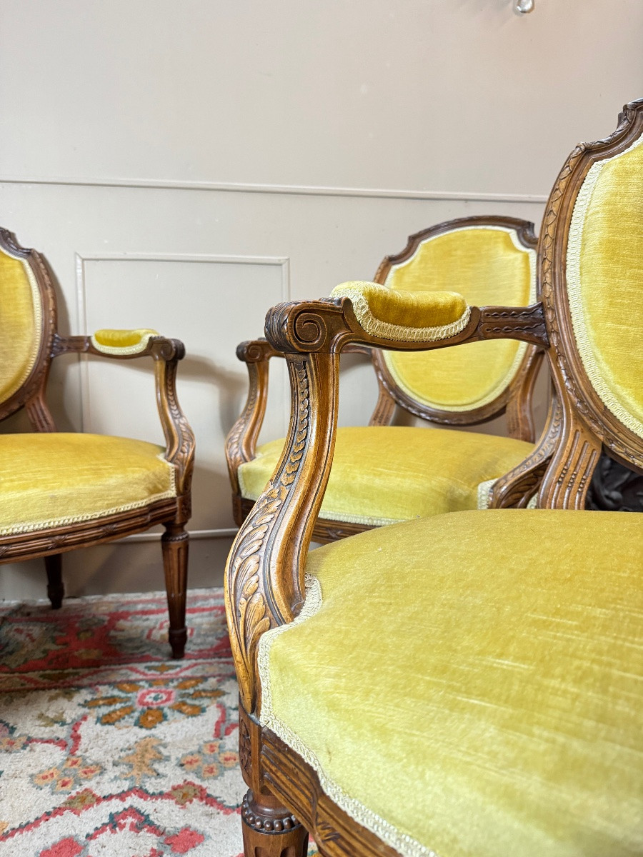 Set Of Four Louis XVI Style Armchairs In Natural Wood, 19th Century -photo-6