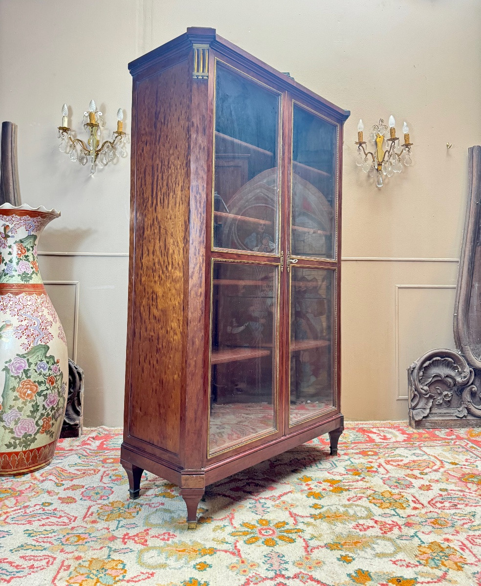 Bibliothèque, vitrine en acajou moucheté de style louis XVI XIX eme siècle -photo-2