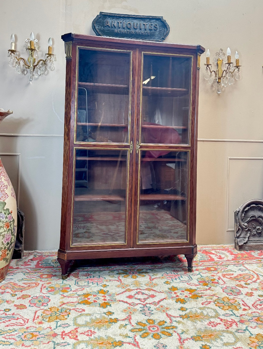 Bibliothèque, vitrine en acajou moucheté de style louis XVI XIX eme siècle -photo-2