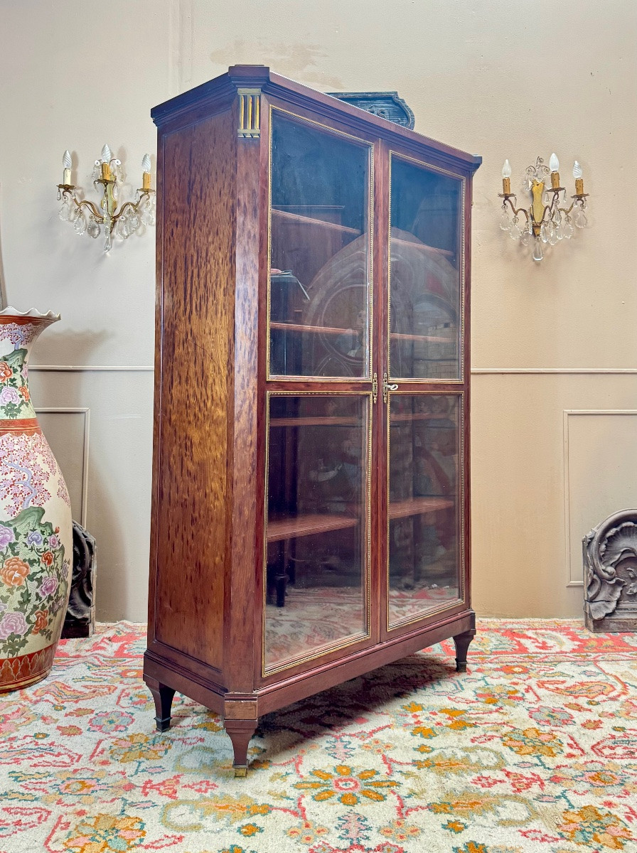 Bibliothèque, vitrine en acajou moucheté de style louis XVI XIX eme siècle -photo-3