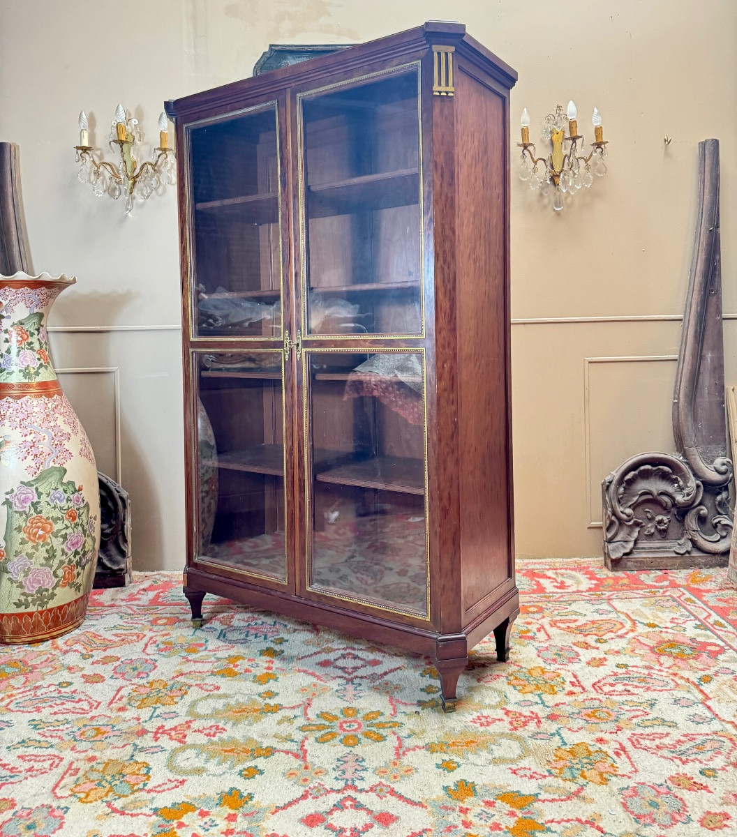 Bibliothèque, vitrine en acajou moucheté de style louis XVI XIX eme siècle -photo-6